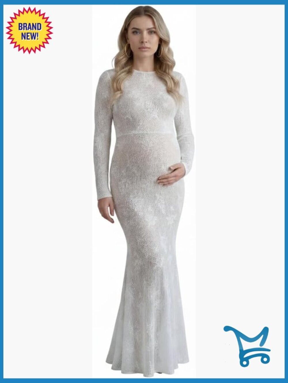 White Lace Maternity Mermaid Maxi Dress Ruffled Elegant Photoshoot